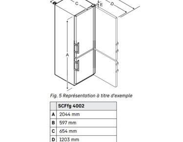 Combiné 5°C ± 3°C et -20°C, 377 litres, porte pleine